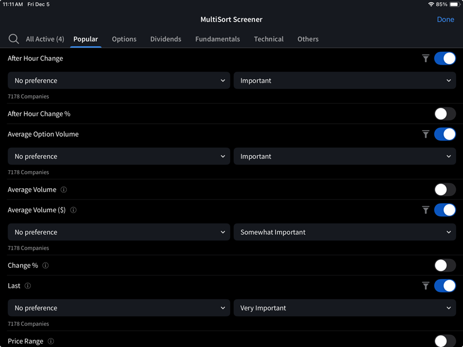 The MultiSort screener add factor on the ipad. 